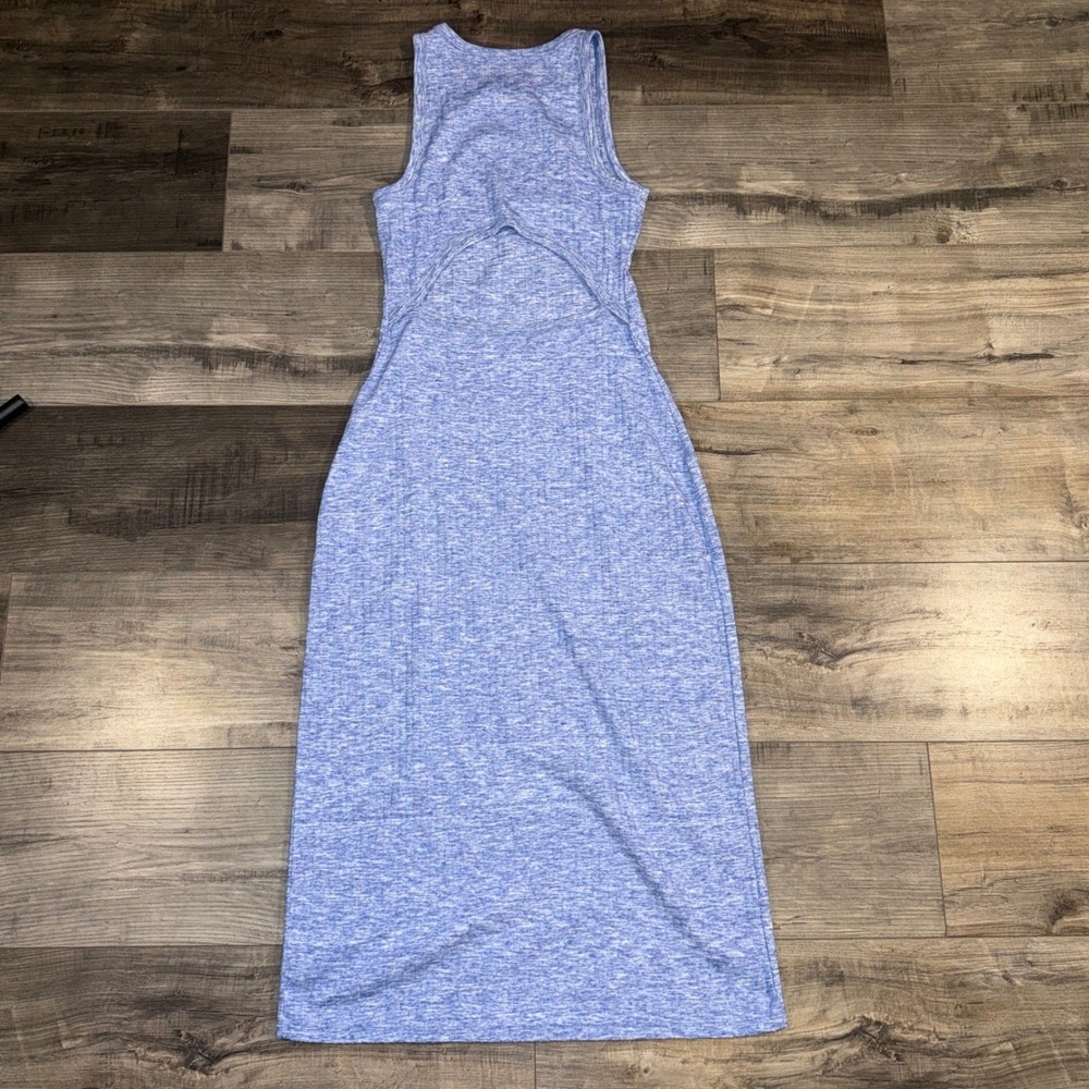 Aerie Blue Heather Maxi Dress Womens Small Petite Racerback Cutout Side Slit - Picture 3 of 10